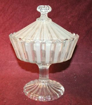 Stunning Eapg Frosted Ribbon Pattern Covered Compote - Bakewell Pears Co.  1877