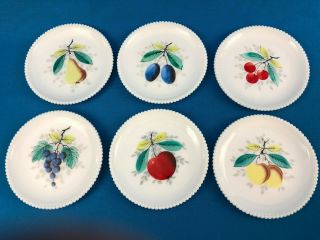 6 Vintage Westmoreland Glass Co.  Hand Painted Milk Glass Dessert Plates 1970s