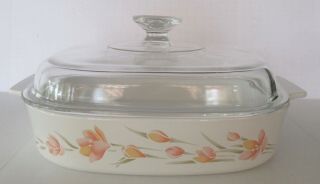 Corning Ware Casserole With Dome Lid - Peach Floral - A 10 B - 2.  5 L.