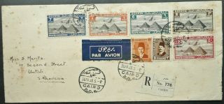 Egypt 20 Ma 1938 Registered Airmail Cover - Cairo To Umtali,  Southern Rhodesia