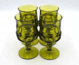 Set Of 4 Vintage Indiana Green Glass Kings Crown Thumbprint 5.  5 " Wine Goblets
