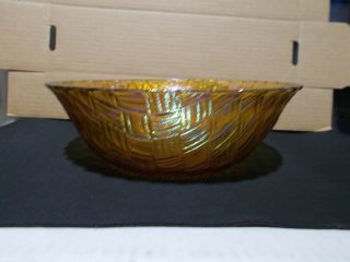 Indiana Glass Co.  Marigold Carnival Glass Basket Weave Large Bowl