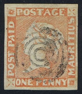 Mauritius 1857 - 59 Sg16 1d Orange - Red On Yellowish With Certificate Cat.  £950.  00