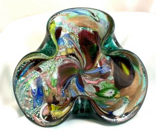 Dino Martens Vintage Murano Glass Art Bowl Ashtray Ribbon Italian Italy Multi