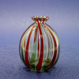 Handmade Glass Murano Red & Green Striped Vase/bottle - 11.  5cm/4.  5 " High