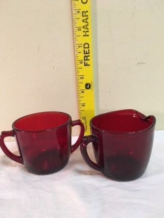 Vintage Ruby Red Cream And Sugar Bowl