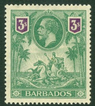 Sg 180 Barbados 1912.  3/ - Green & Violet.  Fine Unmounted Cat £120