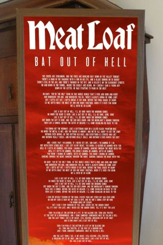 MEAT LOAF BAT OUT OF HELL PROMOTIONAL POSTER LYRIC SHEET,  JIM STEINMAN,  THEATRE 2