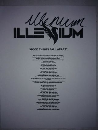 Dj Illenium Nicholas Miller Signed Autograph Lyrics Sheet Good Things Fall Apart