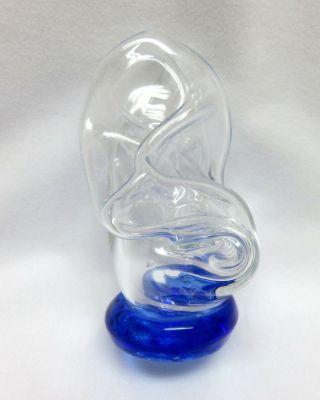 Vintage Mid Century Cobalt Blue & Clear Modern Art Glass Paperweight