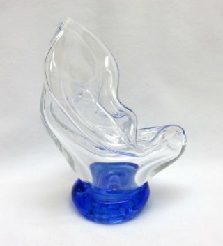 Vintage Mid Century Cobalt Blue & Clear Modern Art Glass Paperweight 2