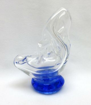 Vintage Mid Century Cobalt Blue & Clear Modern Art Glass Paperweight 3