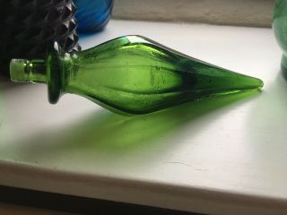 Lime Green Stopper Vintage Mcm Italian Empoli Glass Genie Bottle Decanter 1960s