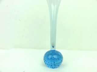 Mid Century Blue Bubble Handblown Glass Bud Vase Sweden 6 1/2 " H