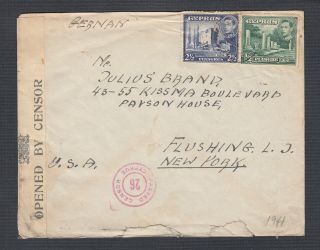 Cyprus 1940s Wwii Censored Cover Polis To Flushing York Usa