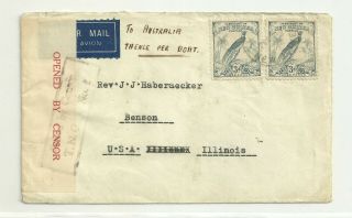 Guinea 1942 Wwii Censored Cover To Usa (t735)