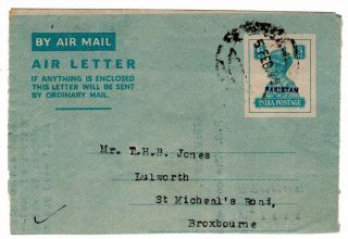 1948 (feb) Pakistan To Gb Airletter Front / Handstruck Overprint.