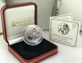 1999 Pobjoy 5 Pound Titanium Millennium 2000 Gibraltar Proof Coin Box