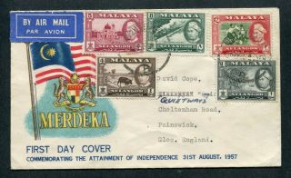 21.  8.  1957 Malaya Malaysia Selangor 1c,  4c,  5c,  8c,  $2 On Illust.  Fdc To Gb Uk