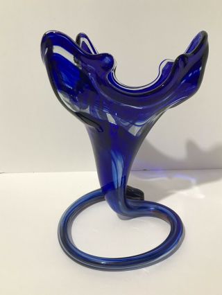 Sooner Mid Century Stretched Blue Slag Art Glass Vase 12 " Hand Blown