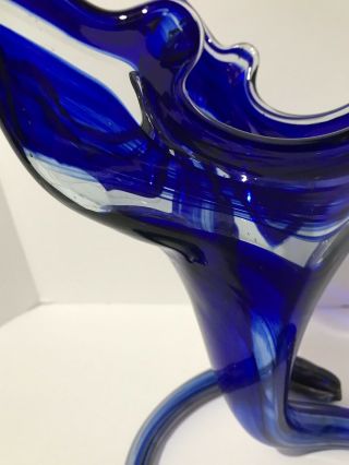 SOONER MID CENTURY STRETCHED BLUE SLAG ART GLASS VASE 12 