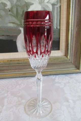 Waterford Crystal Clarendon Ruby Cut - To - Clear Champagne Flute - Gorgeous