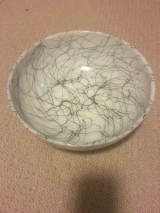 Mid - Century Hazel Atlas Spaghetti String Drizzle 10 " Black & White Bowl