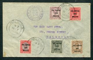 1942 Malaya Japanese Occup.  5 X Pahang Stamps On Cover Malacca To Singapore