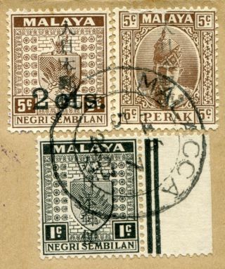 1943 Malaya Japanese Occup.  3 x States stamps on Cover Malacca to Singapore (1) 2