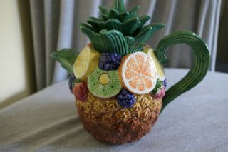 1994 Hand Crafted Fitz & Floyd Calypso China Pineapple Fruit Teapot Sri Lanka
