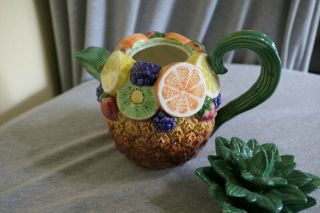 1994 Hand Crafted Fitz & Floyd Calypso China Pineapple Fruit TeaPot Sri Lanka 3