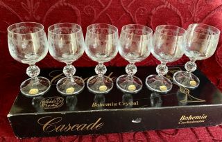 Bohemia Crystal,  Cascade 6 X Wine Glasses Boxed Set With Stickers Czechoslovakia