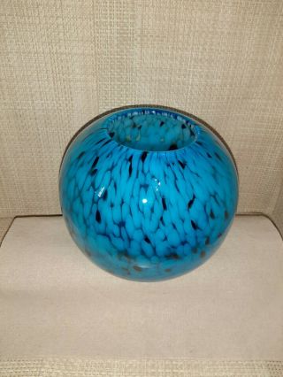 Hand Blown,  Turquoise Murano Style Art Glass Round Fish Bowl/vase.