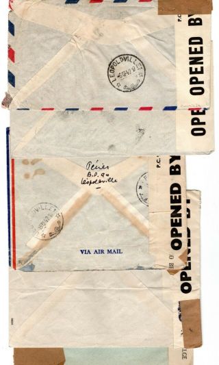 1942/43 Belgian Congo via Bermuda (Censor) to USA Airmail Covers x 5. 2