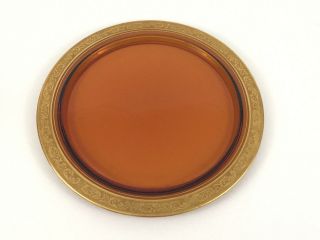 Vintage Mid - Century - Modern Amber And Gold,  Glass Cake Plate 1950 