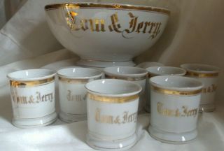Vintage Tom And Jerry Punch Bowl Set With 7 Cups Marked J S Germany