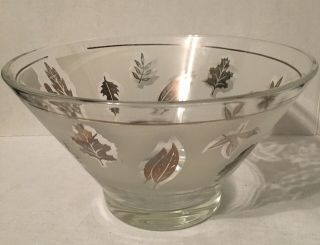 Vintage Mcm Libbey Silver Leaf Frosted Satin Glass Fruit Party Punch Bowl