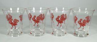 4 Vintage Libbey Red Rooster Juice Shot Drinking Glasses 3 " Mid - Century Swig