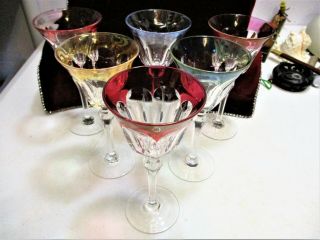 Vintage Set Of Six Crystal Val St Lambert Style Wine Glasses Iridescent Jewel