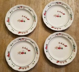 Pfaltzgraff Snow Village Dinner Plates 9.  25 " - Set Of 4 Christmas Plates Euc