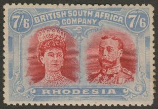 Rhodesia 1910 Kgv Double Head 7sh6d Carmine And Pale Blue Sg160b Cat £650