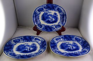 3 Antique Flow Blue Middleport Pottery Nonpareil Small Trays