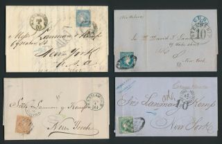 Spanish West Indies 1859 - 1871 4 Covers To York,  Inc Antilles Strike,