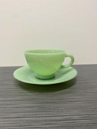 Fire King Jadite / Jadeite / Jade - Ite Sheaves Of Wheat Cup And Saucer Set