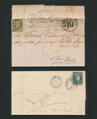 Spanish West Indies 1860 Cover To York Guayama 10c Steamship Ny & 1870 Cover