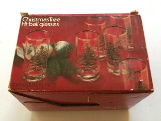 Set Of 6 Vintage Spode Christmas Tree Hi - Ball Glasses 5 1/2 " Tall