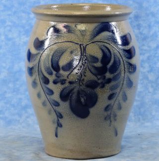 Eldreth 9 " Salt Glazed Blue Decorated Stoneware Crock Vase - Signed,  2001 - Minty