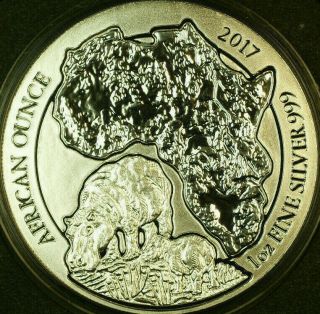 2017 Rwanda 1oz Silver Hippopotamus Animal Series 50 Francs Coin