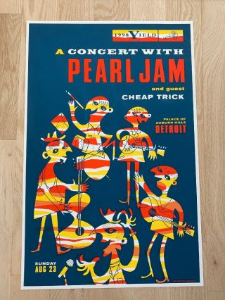 Pearl Jam 1998 Yield Tour Detroit W/ Trick Ames Bros Seribellum Silksc
