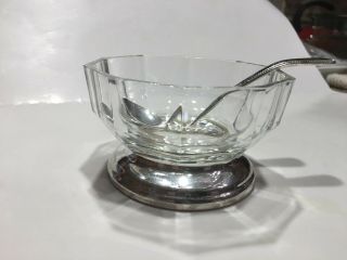 Vintage Glass Paneled Bowl Silver Plate Base with Silver Plate Spoon Italy Good 2